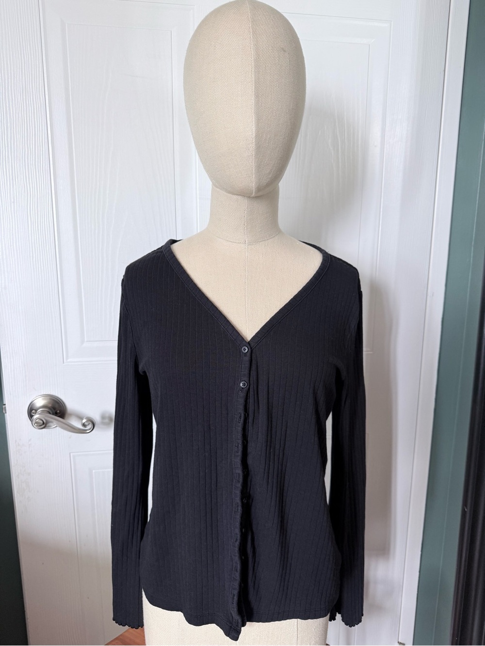 Black V-Neck Button-Front Women's cardigan